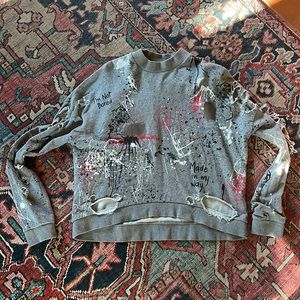 Zara Woman grey deconstructed paint splatter sweatshirt